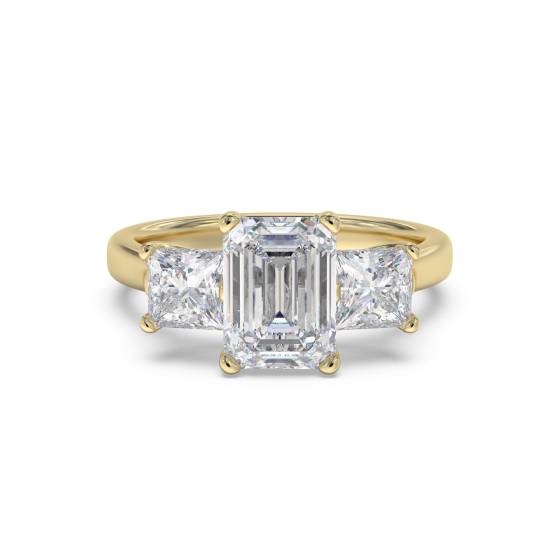 Classic Emerald and Princess Diamond Trilogy Ring