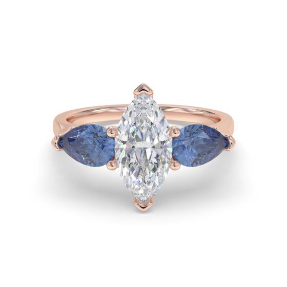Marquise Diamond and Blue Sapphire Trilogy Ring