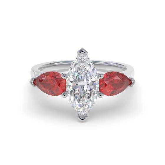 Marquise Diamond and Ruby Trilogy Ring