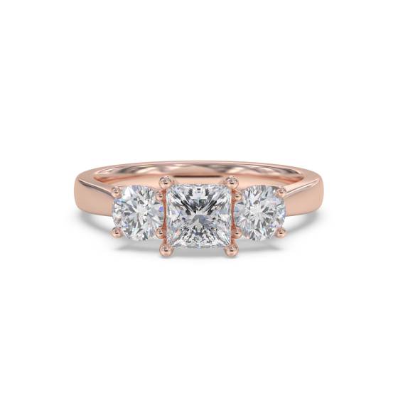 Stylish Princess and Round Diamond Trilogy Ring