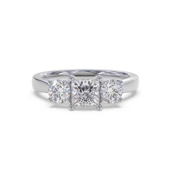 Stylish Princess and Round Diamond Trilogy Ring