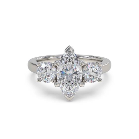 Modern Marquise and Round Diamond Trilogy Ring