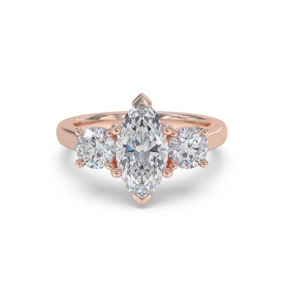 Modern Marquise and Round Diamond Trilogy Ring
