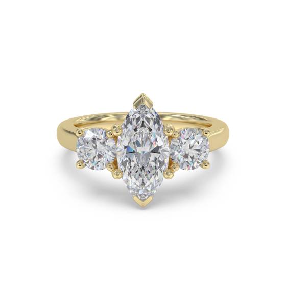 Modern Marquise and Round Diamond Trilogy Ring