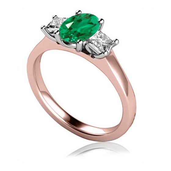 Oval Cut Emerald Gemstone and Diamond Trilogy Ring