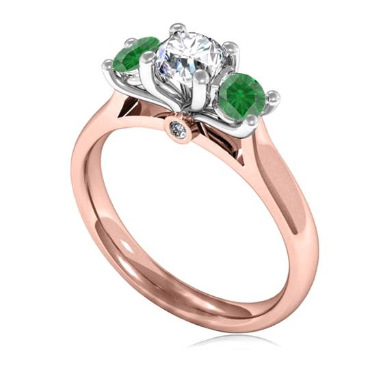 3 Stone Emerald Diamond Ring With Shoulder Diamonds
