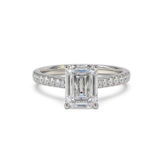 0.80ct SI1/F Emerald Cut Natural Diamond Shoulder Set Ring