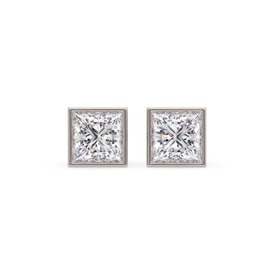 Princess Diamond Bezel Set Rub Over Earrings