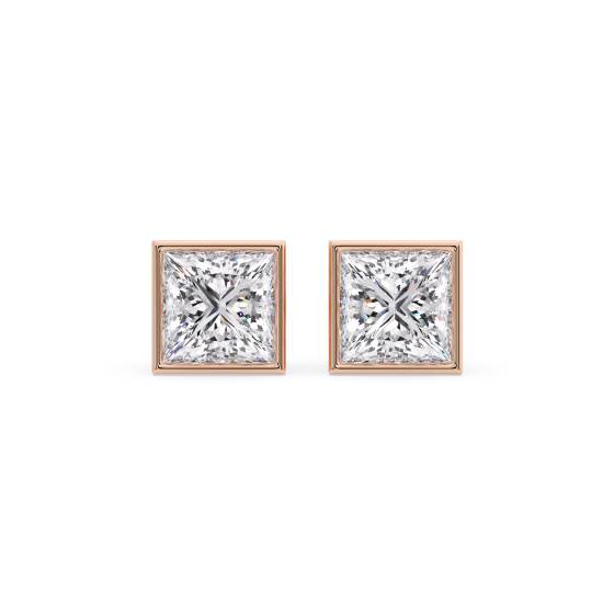 Princess Diamond Bezel Set Rub Over Earrings