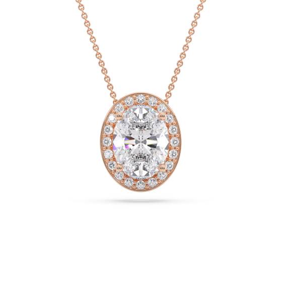 Oval Diamond Single Halo Pendant