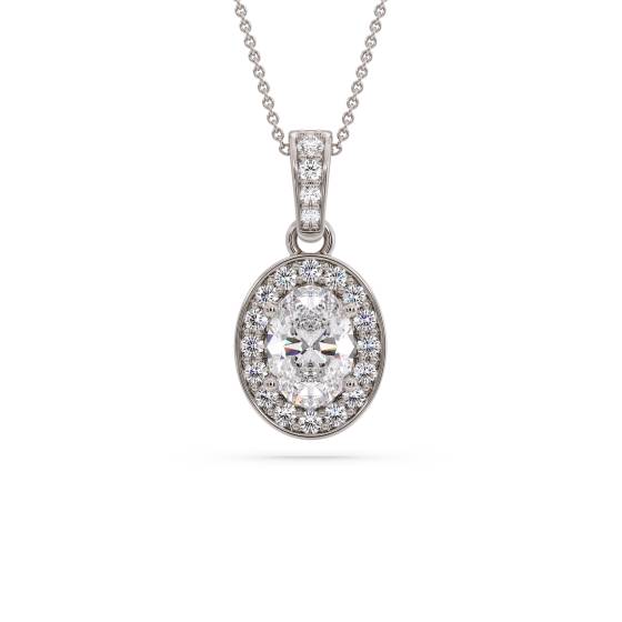 Oval Diamond Single Halo Pendant