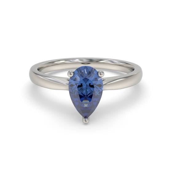 Fancy Blue Sapphire Pear Diamond Solitaire Ring