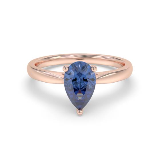 Fancy Blue Sapphire Pear Diamond Solitaire Ring