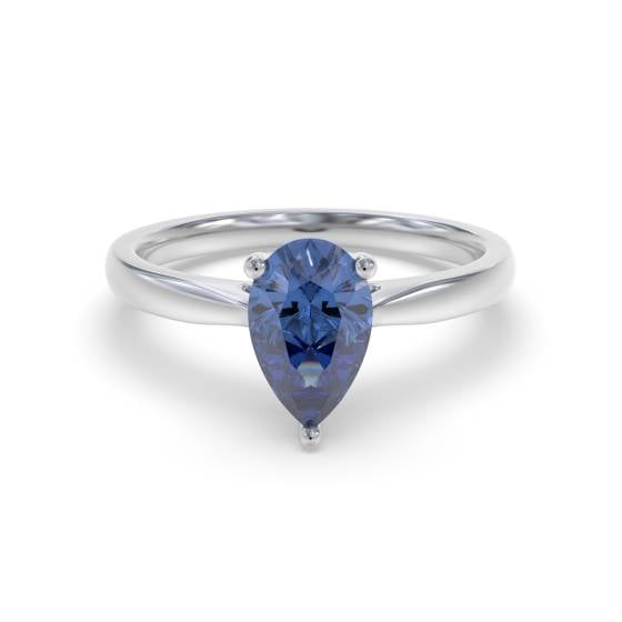 Fancy Blue Sapphire Pear Diamond Solitaire Ring