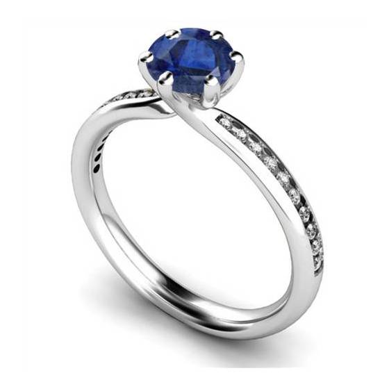2.30ct Round Cut Diamond and Blue Sapphire Gemstone Shoulder Set Ring