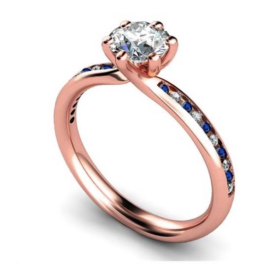 Blue Sapphire And Round Diamond Engagement Ring