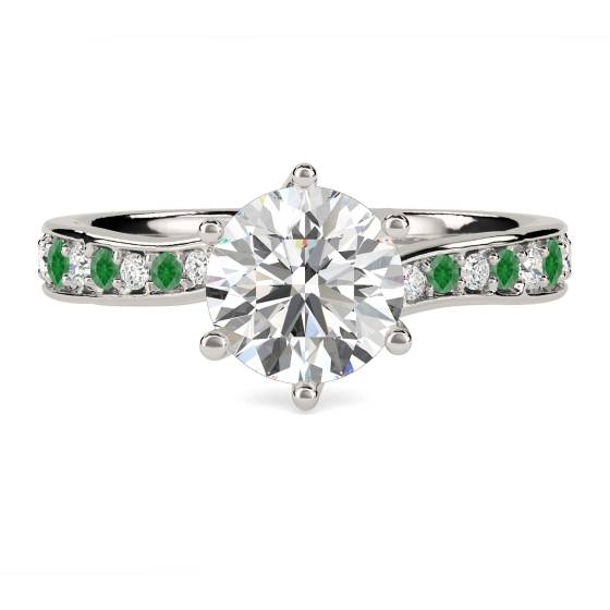 Emerald and Round Diamond Engagement Ring