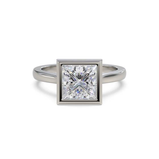 2.04ct VVS2/E Lab Grown Princess Diamond Bezel Solitaire Ring in Platinum