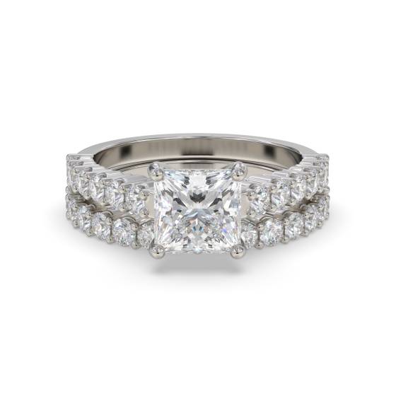 Princess Diamond Shoulder Set Ring With Matching Band