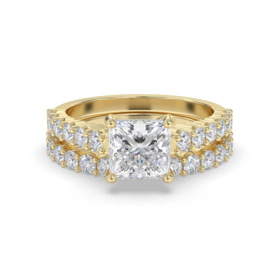 Princess Diamond Shoulder Set Ring With Matching Band