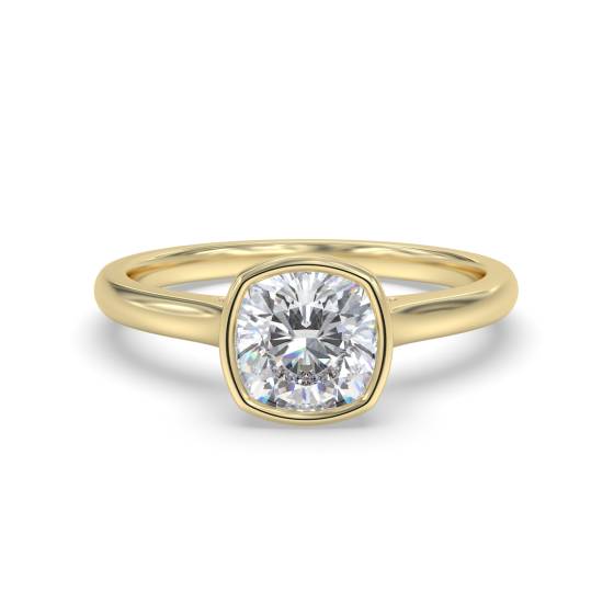 0.61ct VVS1/E Cushion Cut Natural Diamond Bezel Set Solitaire Ring