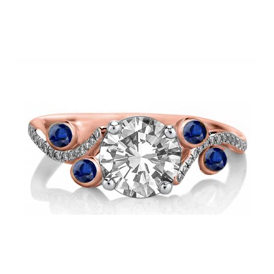 Blue Sapphire and Round Diamond Designer Vintage Ring