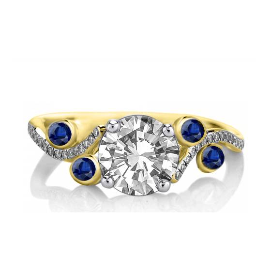 Blue Sapphire and Round Diamond Designer Vintage Ring