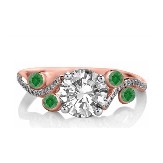Emerald and Round Diamond Designer Vintage Ring