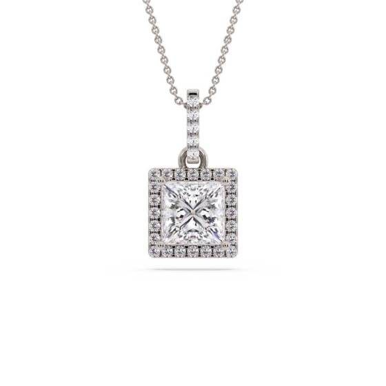 Princess Diamond Single Halo Pendant