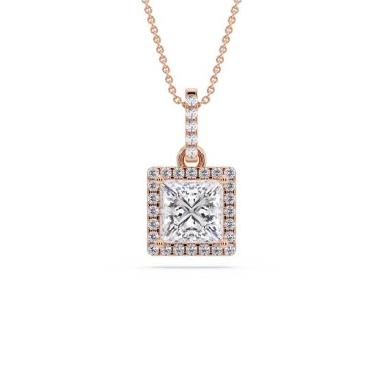 Princess Diamond Single Halo Pendant