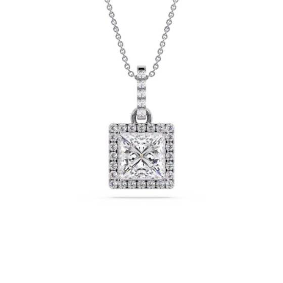 Princess Diamond Single Halo Pendant