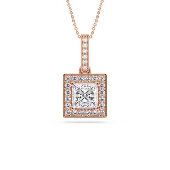 Princess Diamond Single Halo Pendant