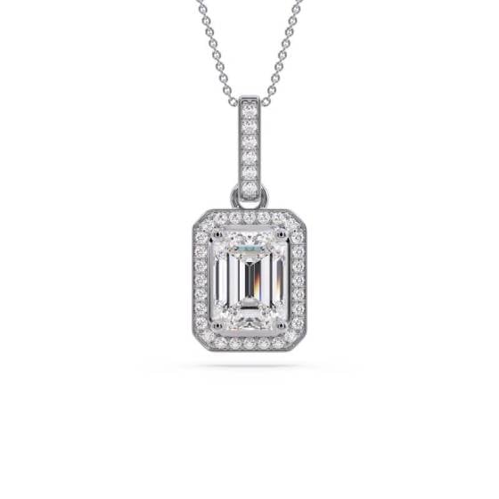 Emerald Diamond Single Halo Pendant