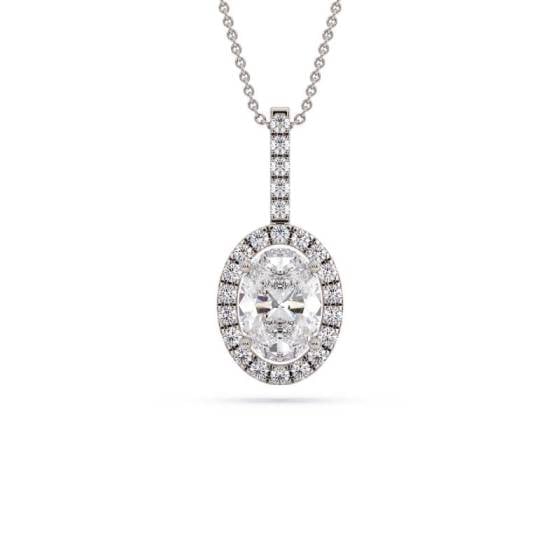 Oval Diamond Single Halo Pendant