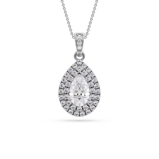 1.10ct VVS2/D Lab Grown Pear Diamond Double Halo Pendant in 18k White Gold