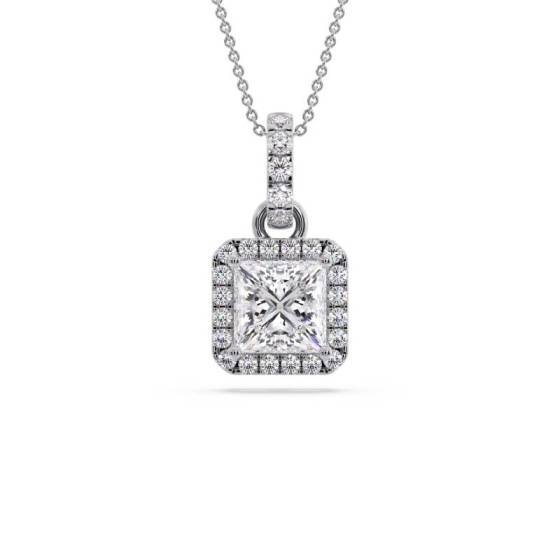 Princess Diamond Single Halo Pendant