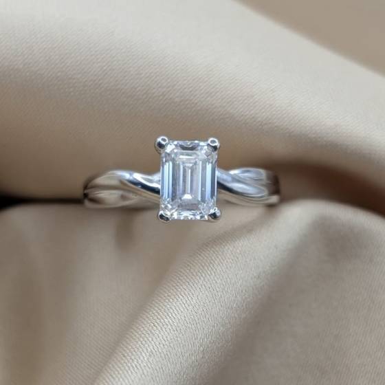 1.08ct VVS2/D Emerald Cut Lab Grown Diamond Solitaire Ring