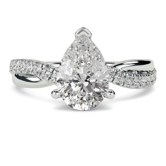 0.70ct SI1/F Pear Cut Natural Diamond Shoulder Set Ring