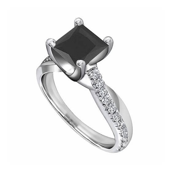 0.75ct VS/E-F Princess cut Black Diamond Shoulder Set Engagement Ring