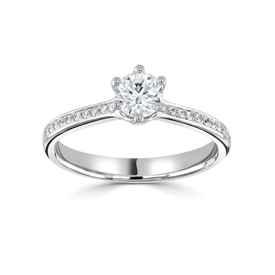 1.66ct VS1/F Lab Grown Round Diamond 6 Claw Shoulder Set Ring in Platinum