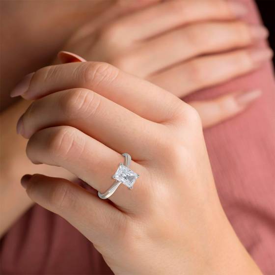 1.51ct VVS2/E Lab Grown Radiant Diamond Solitaire Ring in Platinum