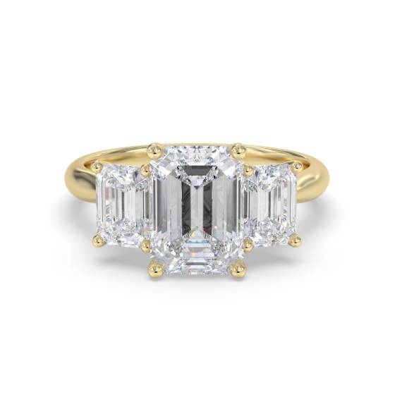 1.50ct VS1/F Green Emerald Gemstone and Emerald Natural Diamond Trilogy Ring
