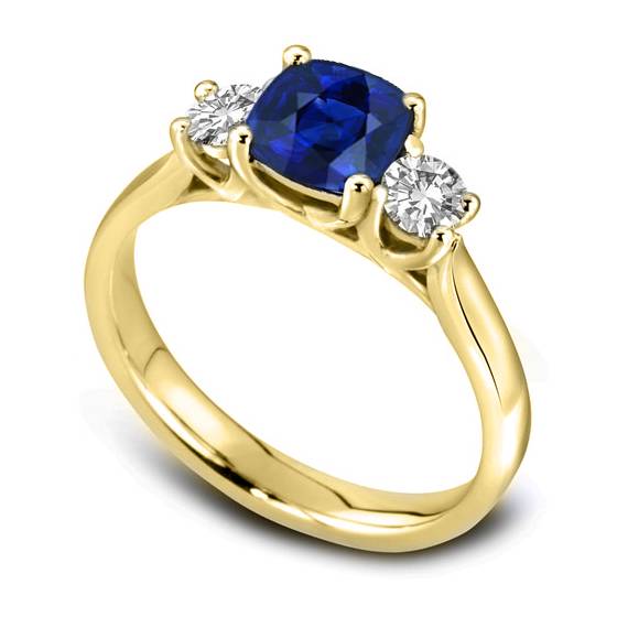 Modern Blue Cushion Sapphire Trilogy Ring