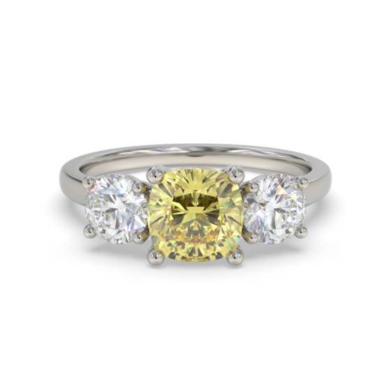0.75ct VS2/G Cushion Cut Natural Diamond Trilogy Ring