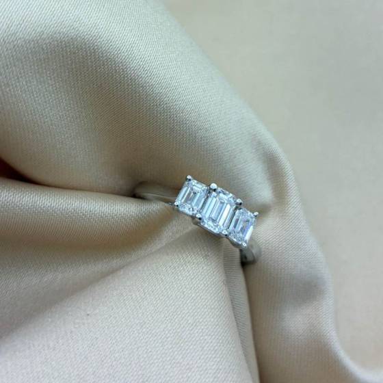 0.96ct VS/F-G Emerald Cut Natural Diamond Trilogy Ring