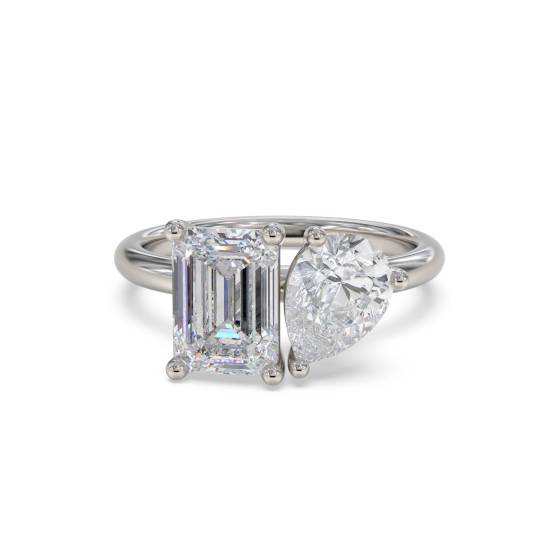 2.61ct VVS1/D-E Emerald and Pear Cut Lab Grown Diamond Two Stone Ring