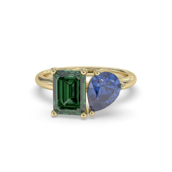 Blue Sapphire and Green Emerald Two Stone Ring