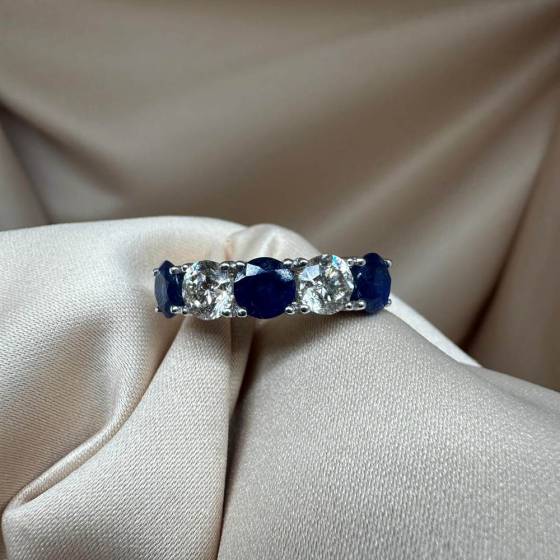 3.50ct SI/G-H Round Cut 5 Stone Yellow Sapphire and Natural Diamond Ring