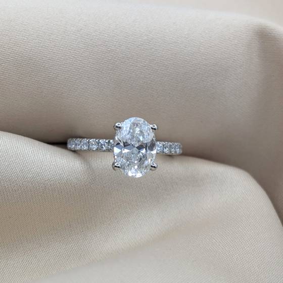 1.93ct VVS2/D Lab Grown Oval Diamond Hidden Halo Shoulder Set Ring in Platinum