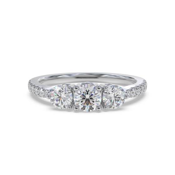 3 Stone Diamond Ring With Shoulder Diamonds